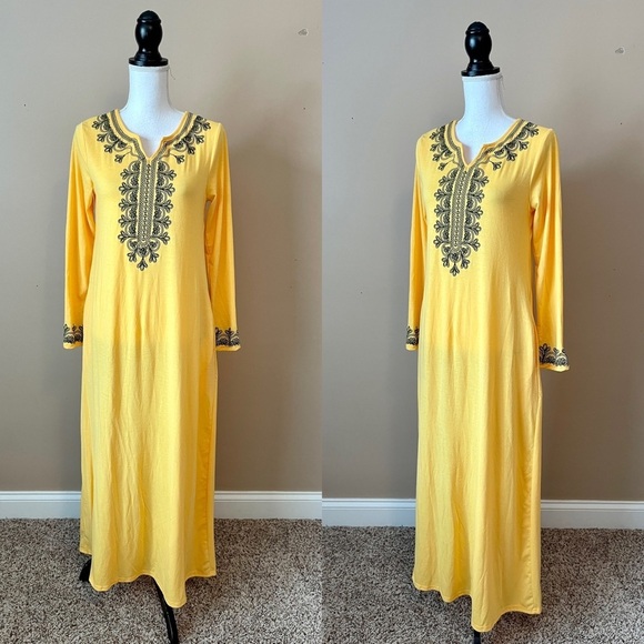 SUNNYME | Yellow Long Sleeve Embroidered Maxi Dress Sz S - Picture 1 of 10